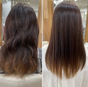 三鷹の美容室hair design calmのロングヘア縮毛矯正ビフォーアフター
