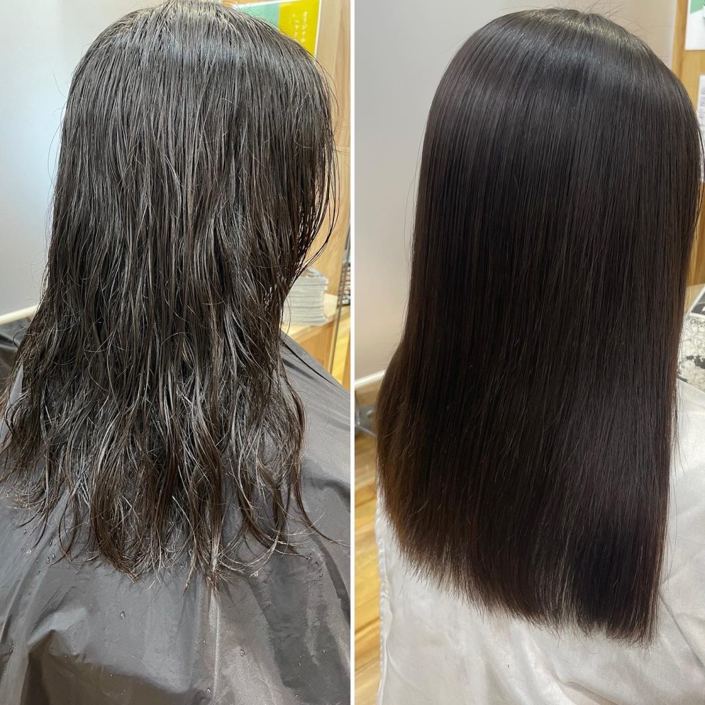 全体にうねりがあり、まとまりにくいロングスタイル。 必要な部分にしっかりアプローチしながら、ツヤとまとまりのある扱いやすい髪に仕上げました。